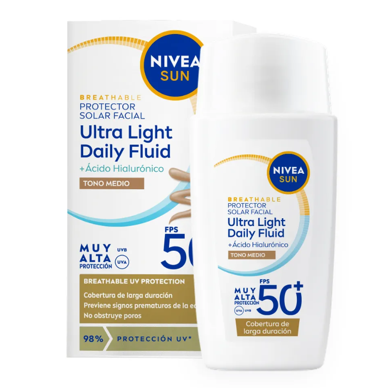 NIVEA PROTECTOR SOLAR FACIAL ULTRA LIGHT DAILY FLUID TONO MEDIO F5P 50 X 40 ML.